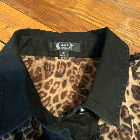 AZI denim jacket with sheer animal print panels - Picture 2 of 5